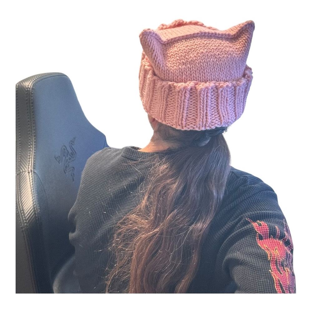 Handmade Pink Knit Kitty Hat by Misha – Cozy & Cute